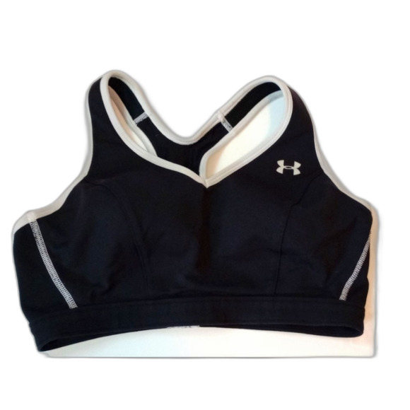 Under Armour Women’s Black White Sports Bra Athletic Activewear Size Small - Picture 1 of 2